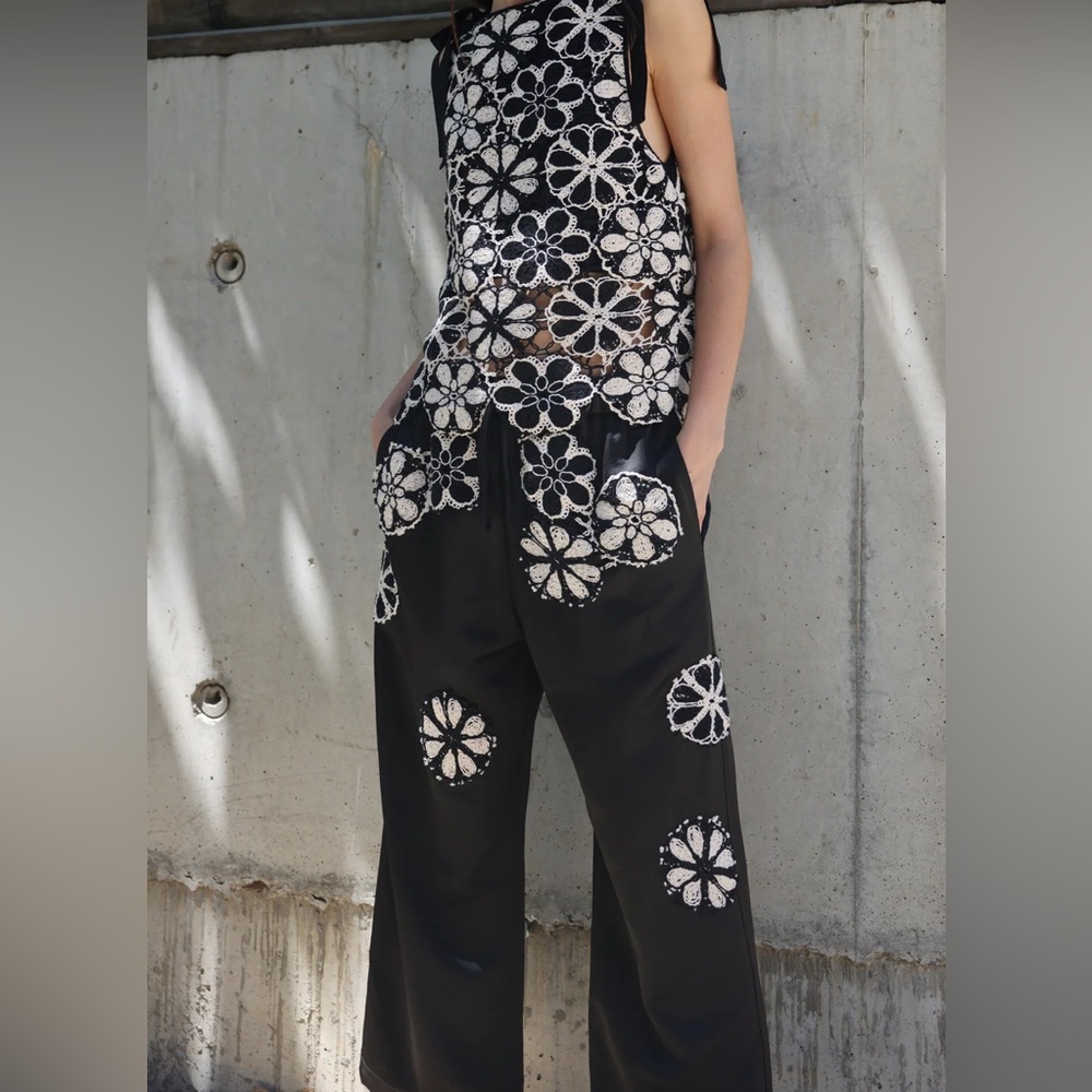 Saint Art Black Floral Women's pants and top. Top NWT, pants NWOT.